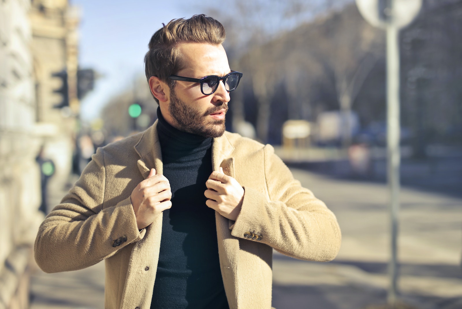 Man Wearing Eyeglasses and Brown Jacket